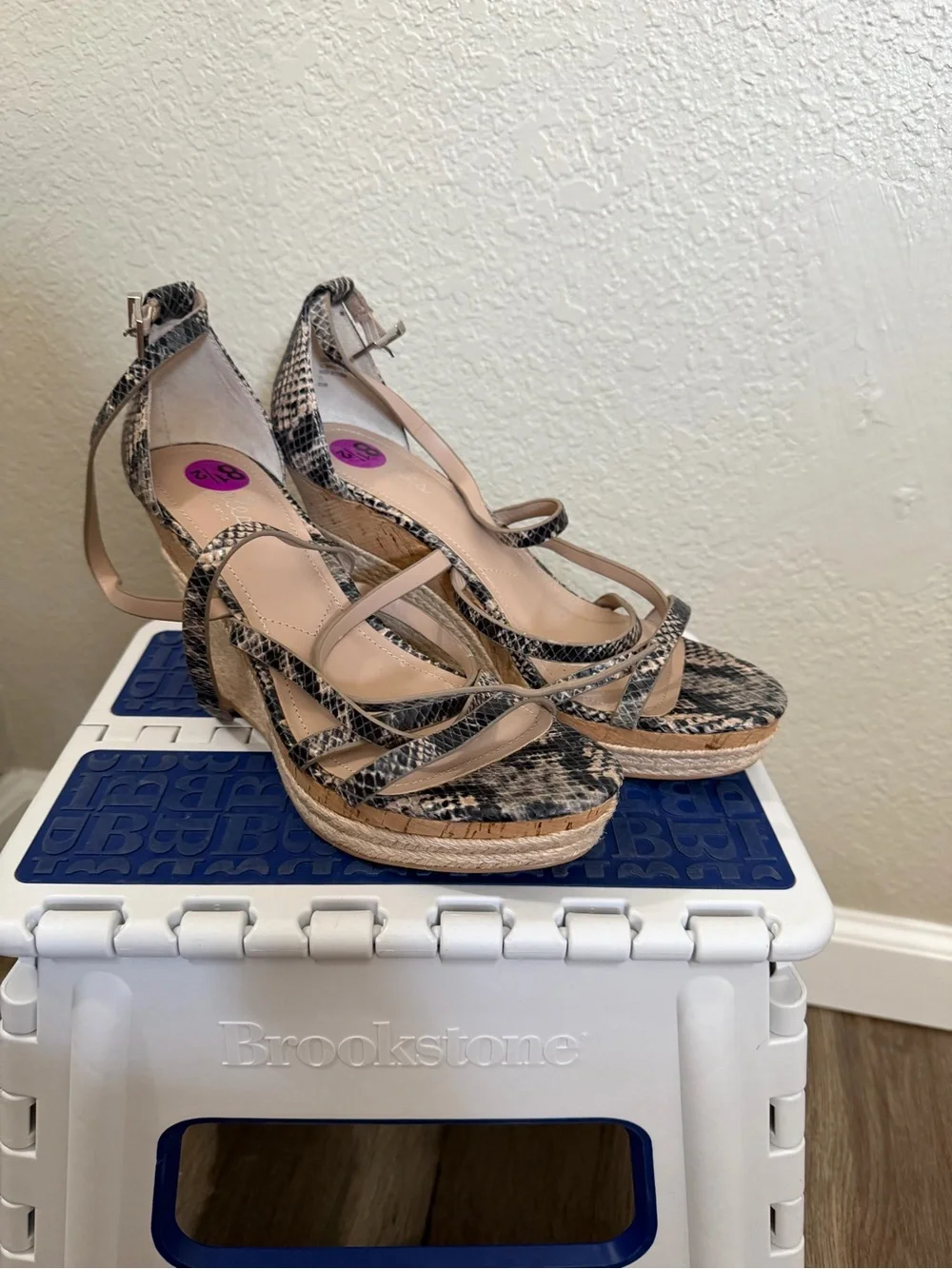 Charles David Snake-Print Cork Espadrille Wedge Sandals